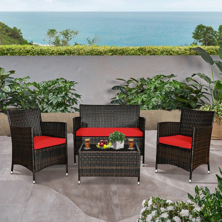 Red Barrel Studio Nealey 4 Pieces Outdoor Rattan Sofa Seating